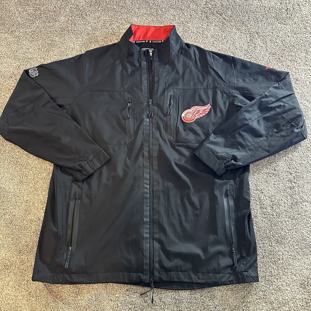Fanatics Detroit Red Wings Jacket Mens 2XL XXL Black Authentic Pro Rink Coaches